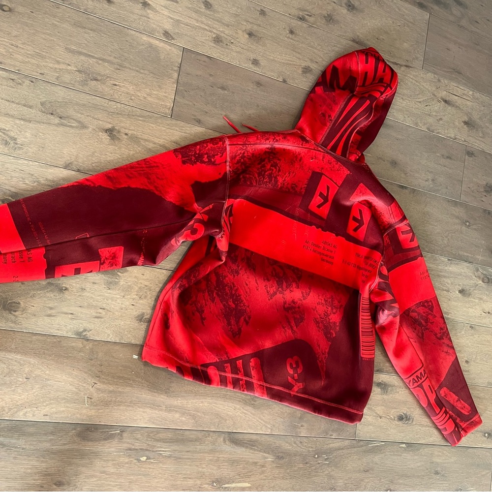 Adidas y-3 velvet spacer zine allover print hoodie in collegiate red